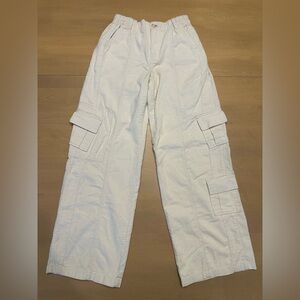 Forever 21 Corduroy Cargo Pants Womens S Cream Wide Leg Y2K Utility Pockets